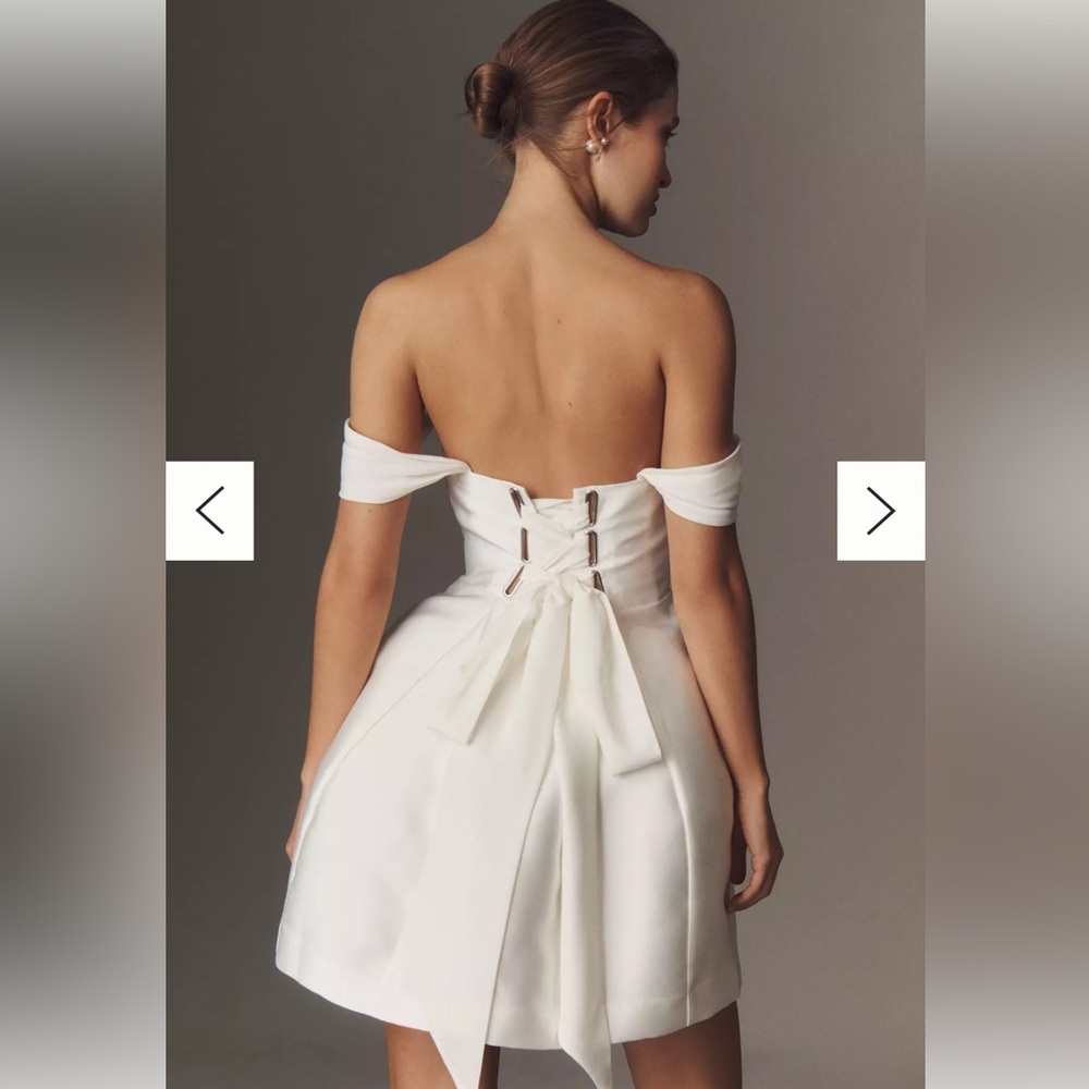 BHLDN Off-Shoulder Backless White Mini Dress